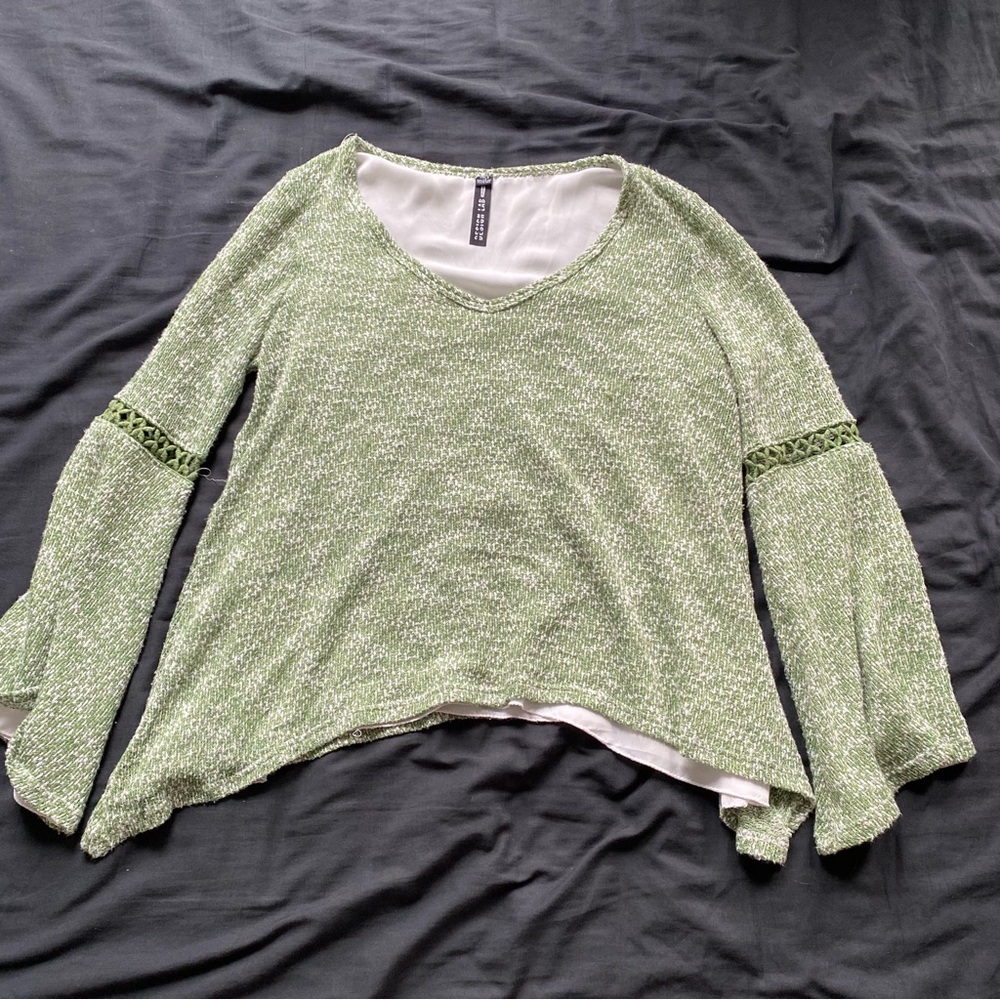 Design Lab Lord & Taylor Sage Green Knit Top with Crochet Trim
